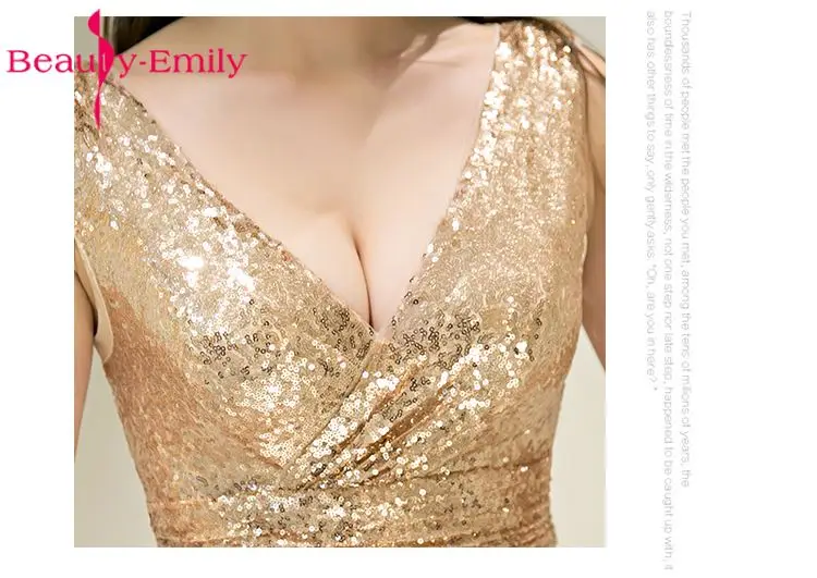 Beauty Emily-Vestidos de Noche largos dorados, prenda Sexy hasta el suelo, para ocasiones de fiesta y graduación, 2019