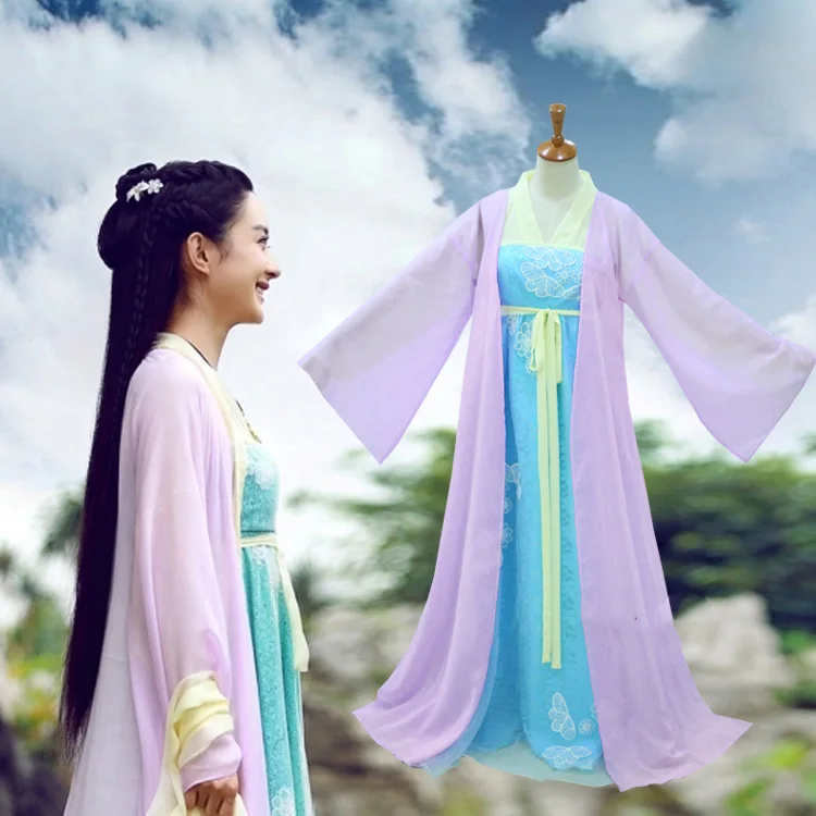 2 designs Blue Dress Pink Robe Lace Costume 2015 Newest TV Play Fairy Tale: Hua Qian Gu Actress Zhao LiYin Same Design