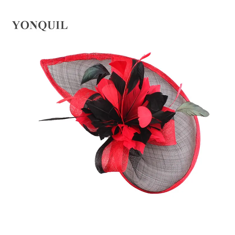 Elegante Sinamay Fascinator Hüte mit Feder blume Sinamay Trims Cocktail und Race Hüte Hochzeit Braut Kopf bedeckung mehrere Farben – Detail 28