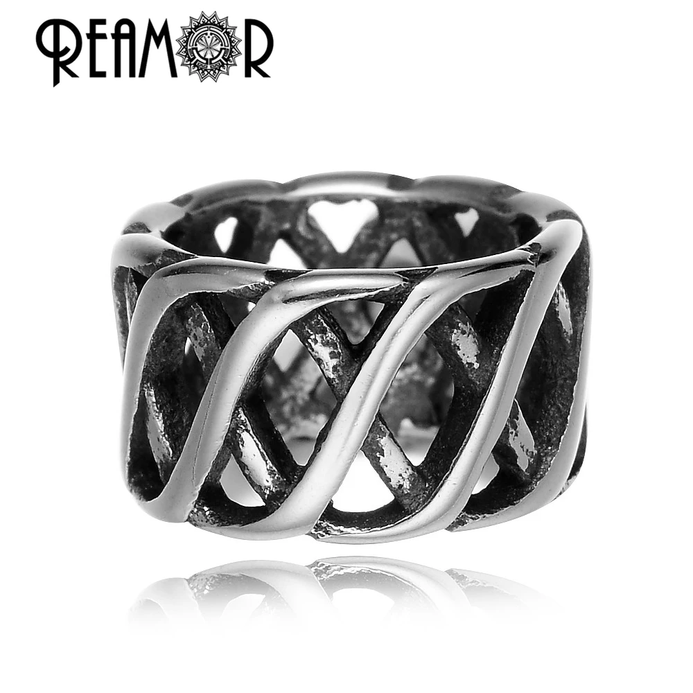 REAMOR 5pc Stainless Steel 8mm Large Hole Tibetan Viking Beads for Bracelet Jewelry Accessories Paracord Knife Lanyard DIY Beads