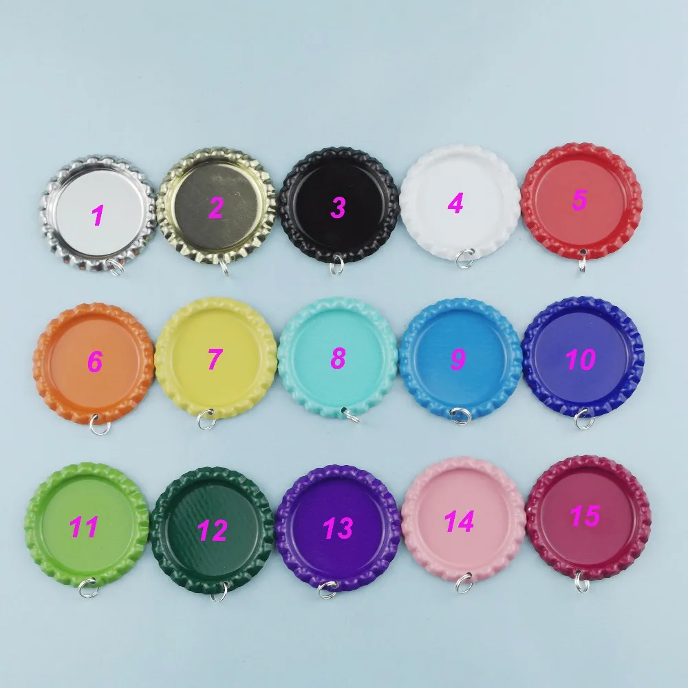 DHL Free Shipping! 1600Pcs Colored Flattened Bottle Caps With 6MM Split Rings For Pendants Keychain DIY Crafts Mix 15 Colors