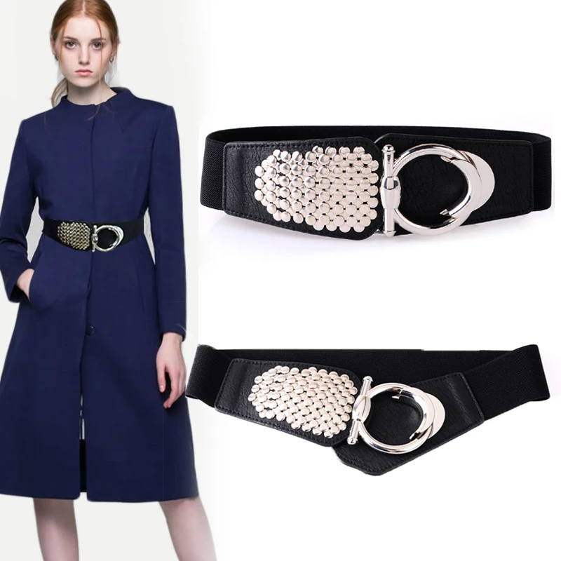 

Fashionable Simple Women Waistband Genuine Leather Belt Ladies Wide Rivet Decoration Trim Skirt Down Coat Female Girdle H3150