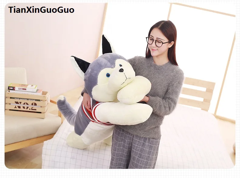 stuffed fillings toy large 120cm gray cartoon husky plush toy soft doll sleeping pillow birthday gift s0628