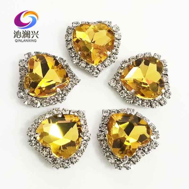 

Silver bottom Golden yellow top grade Crystal glass buckle,heart shape sew on rhinestones for Diy/jewelry accessories SWHKY18