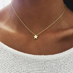 Simple Fashion Ladies Short Clavicle Necklace Fashion Thick Gold And Silver Stars Pendant Temperament Necklace Birthday Gift