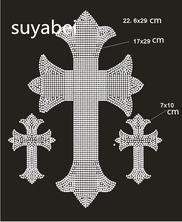 

3pc/lot Cross design stone sticker hot fix rhinestone transfer motifs iron on crystal transfers design strass iron for shirt