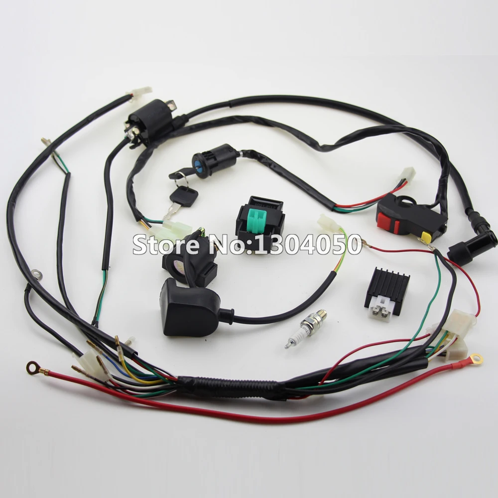 Full Kick Electric Start Engine Wiring Harness Loom Coil C7HSA SPARK PLUG 50 70 90 110 125cc Quad Pit Dirt Bike ATV Dune Buggy