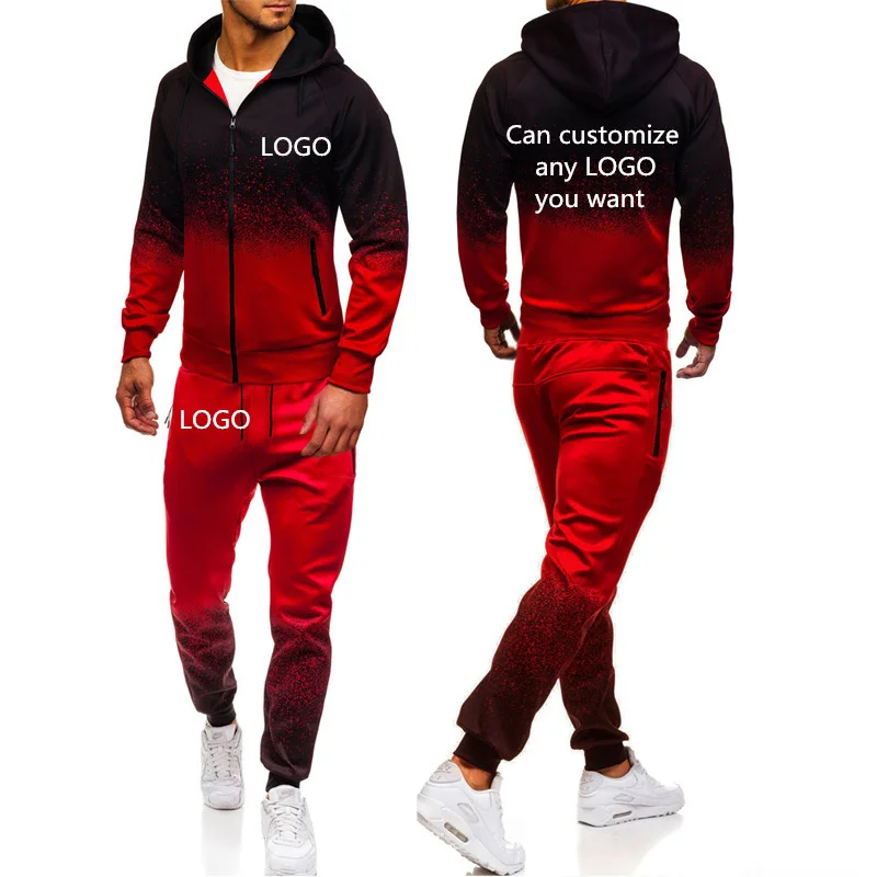 

Gradient color Hoodies Men Custom Logo Car Anime Funny Print Mens streetwear Zipper Jacket Harajuku Sweatshirt Sweatpants Suit