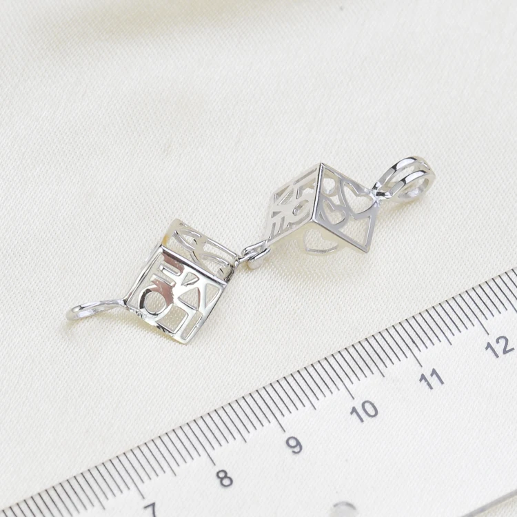 S925 Sterling Silver Hollow-carved Design Cube Love With Hearts Pearl Pendant Holder Women Pendant Jewelry Accessory 3Pcs/Lot