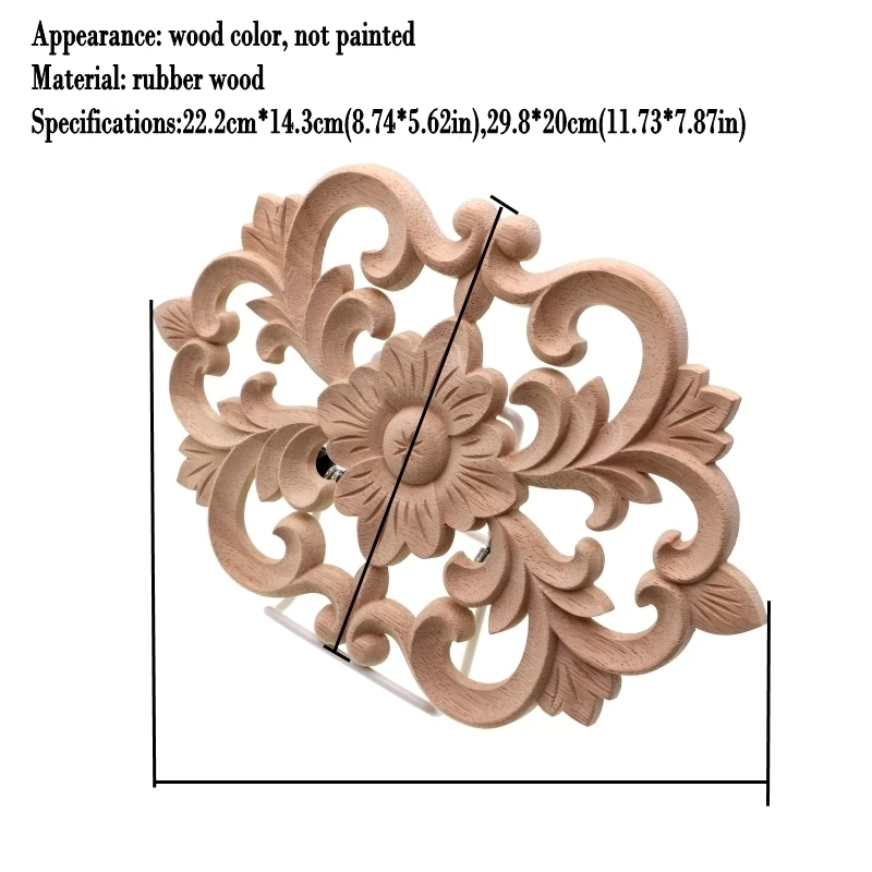 RUNBAZEF Woodcarving Furniture Decoration Style SolidWood Round Applique Door Heart Decorative Flower Funko Pop Artesanato Craft