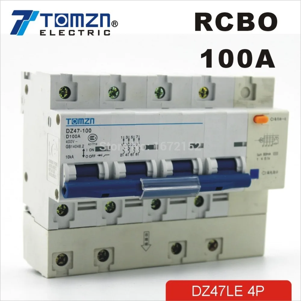 DZ47LE 4P 100A D type 400V~ 50HZ/60HZ Residual current Circuit breaker with over current and Leakage protection RCBO