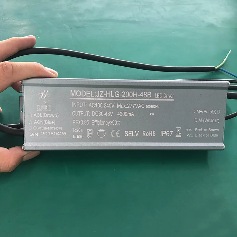 4.2A 200W IP67 Waterproof Constant Current Source For UV LED Module Gel Curing Lamps INPUT AC 100V-240V OUTPUT DC 30V-48V 4200ma