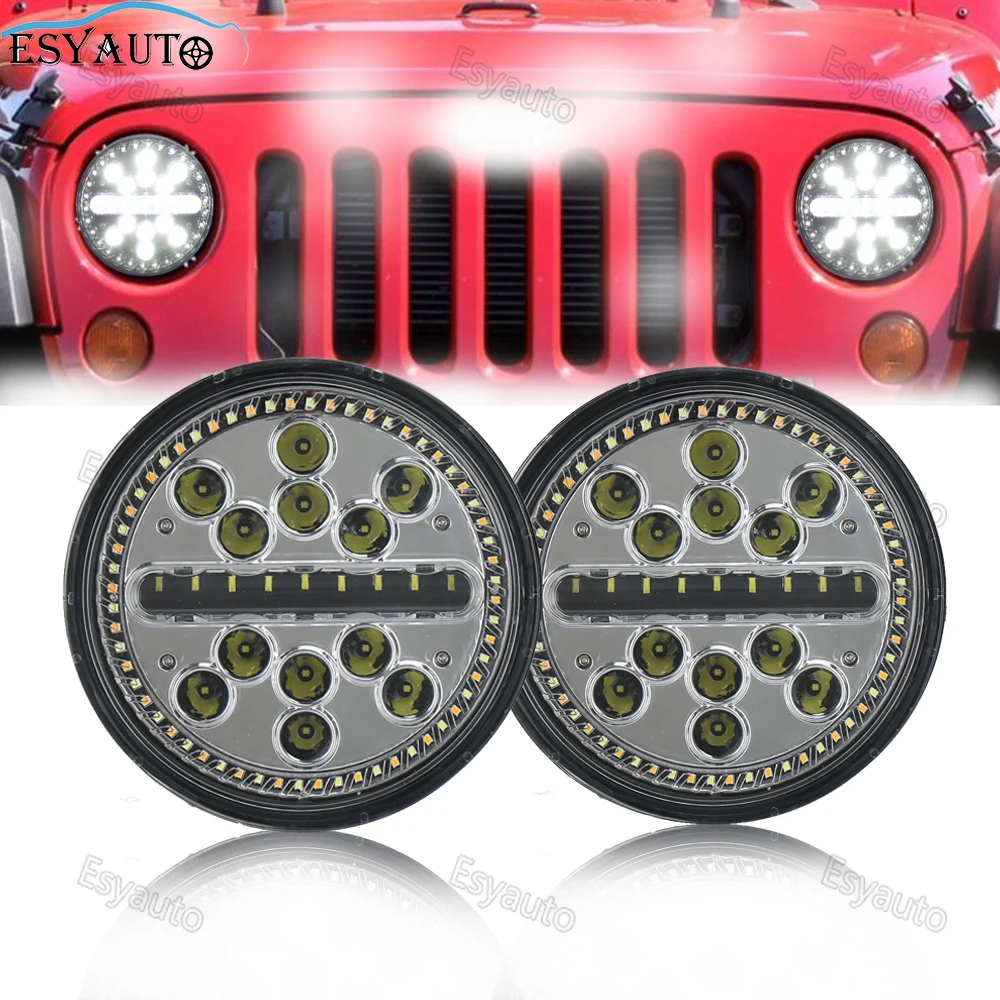 

Newest Design!7" LED Headlights Round 7 Inch Offroad Headlamps Hi/Lo Beam with White DRL and Amber Turn Signal kits for 4x4 Jeep