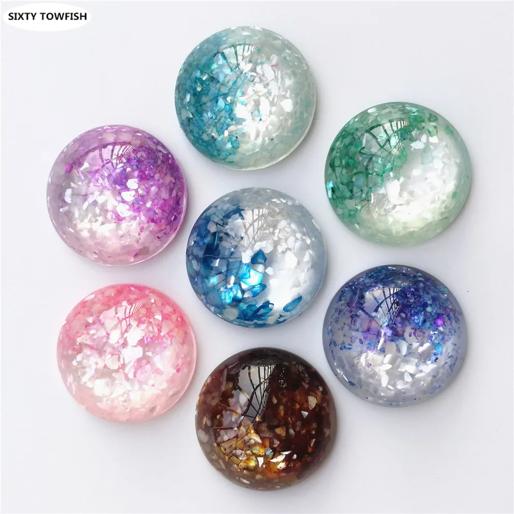 20 PCS 25mm Round Resin Beads Inlaid Shell Loose Beads Cameo Cabochon Domes Flat back Beads Jewelry Accessories Findings