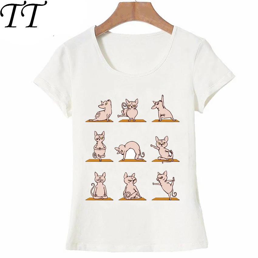 Sphynx Cat Yo.ga Design T-Shirt Fashion Women T-Shirt Lovely Kitten Zen Print T Shirt Summer Casual Tops Cute Girl Tees