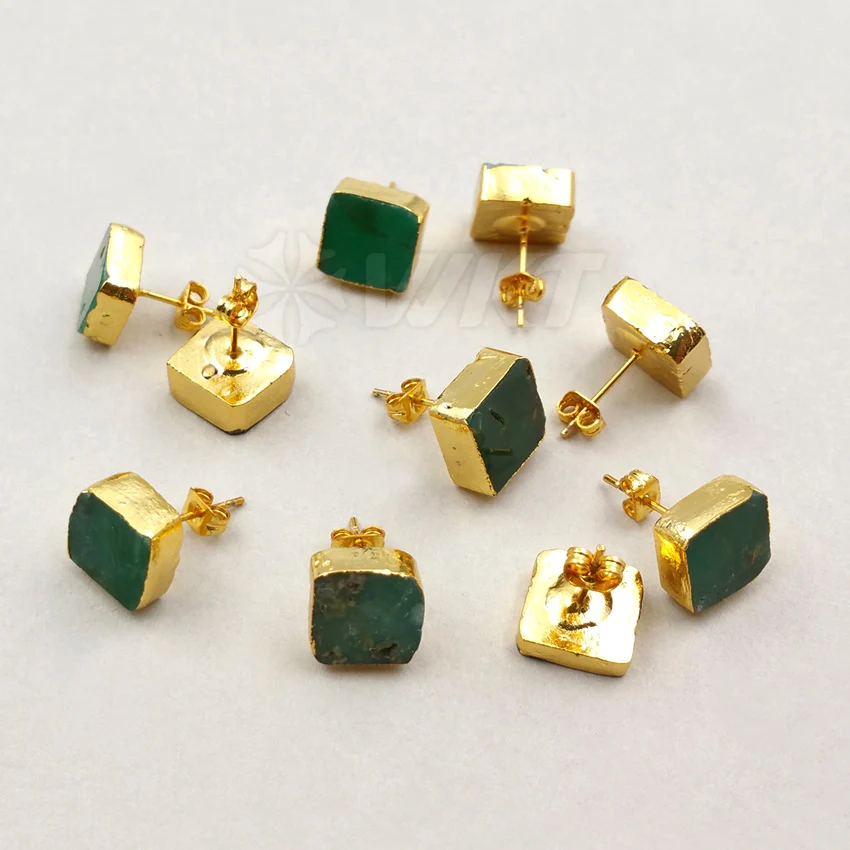 WT-E371 WKT New Coming Square Stud Earring Natural Chrysoprase Stone Earring For Women Natural Stone Stud Earring