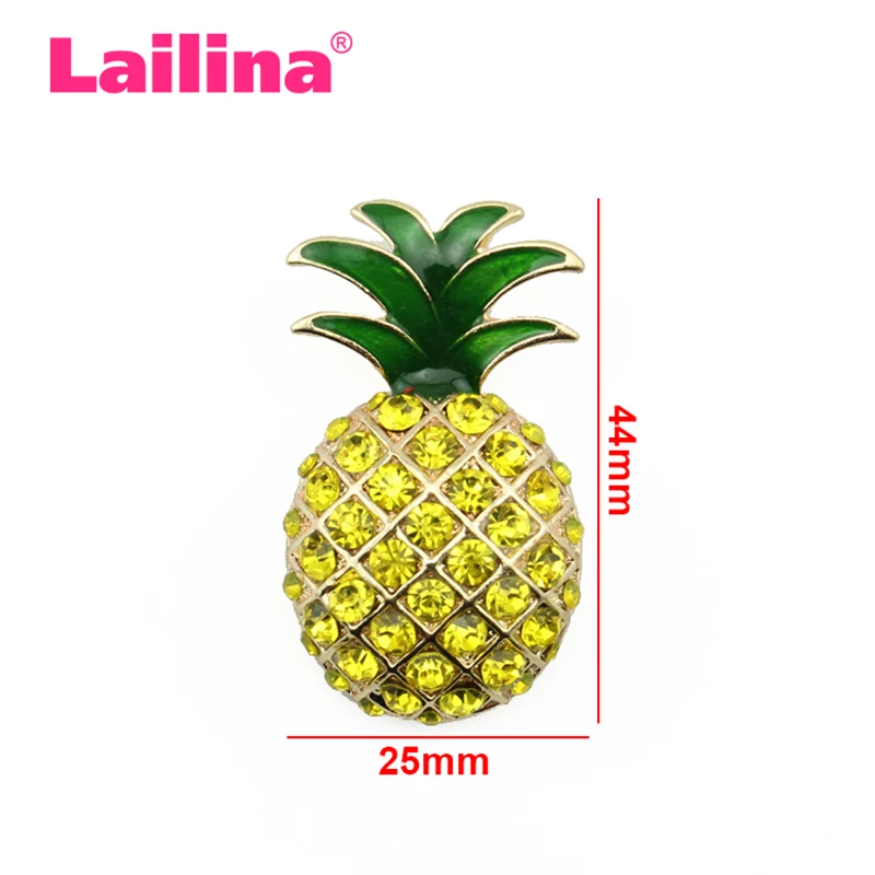 50pcs/lot New Arrival Zinc Alloy Gold Tone Yellow Rhinestone Fruits Brooch Fancy Crystal Pineapple Brooches Pins