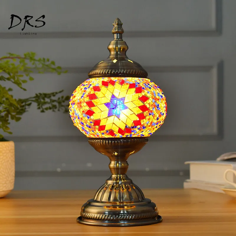 

Artpad E14 Handmade Mosaic Table Lamp European Mediterranean Style Coffee Bar Living Room Bedside Retro Turkish Lamp for Desk