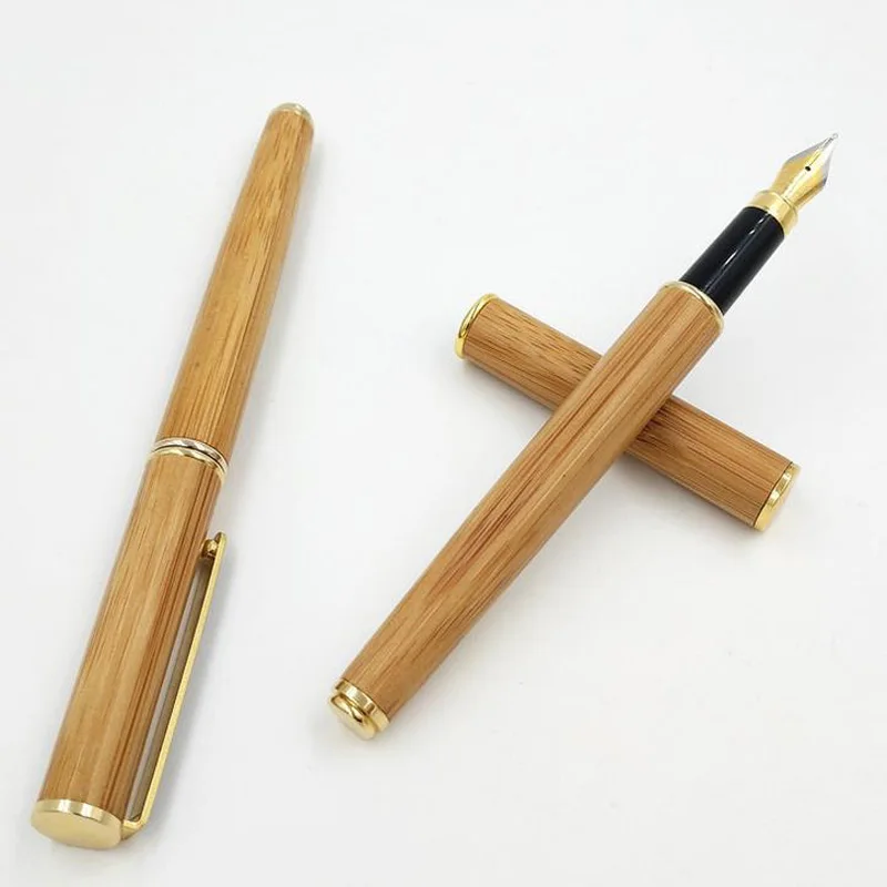 1 pcs Creative Luxury Bamboo Fountain Pen 0.5mm Stainless Steel Nib Natural Color Signature Pen for Office & School  Supplies