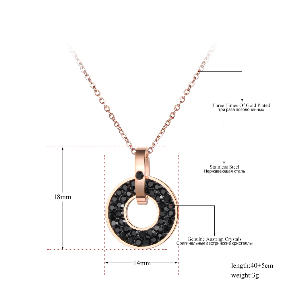 Lokaer 316L Stainless Steel Black & White Crystals Pendant Round Shape Rose Gold Color Necklaces For Women Free Shipping N18072