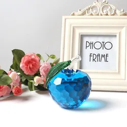 3D Blue Crystal Apple Figurines Sculpture Glass Fruit Paperweight Collection Fengshui Living room Home Decoration Christmas Gift