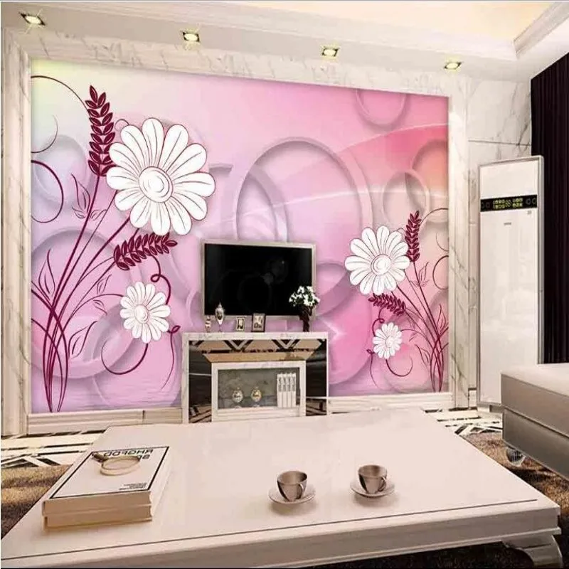 

beibehang Custom large fresco 3D stereo circle pink flower backdrop nonwovens super green wallpaper papel de parede para quarto