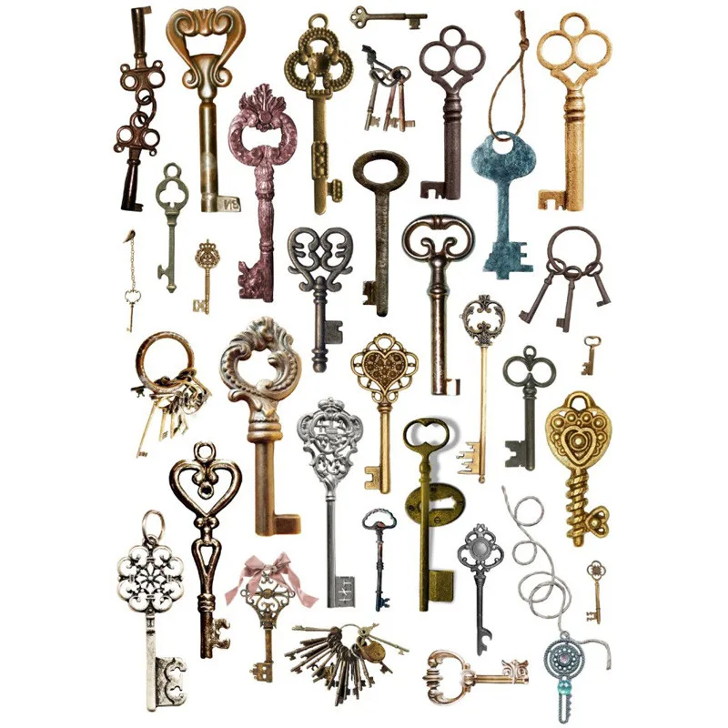 2 PCS Retro Metal Key DIY Uncut Autocollant Stationery Scrapbooking Planner Sticker Cute Travel Book Journal Supplies