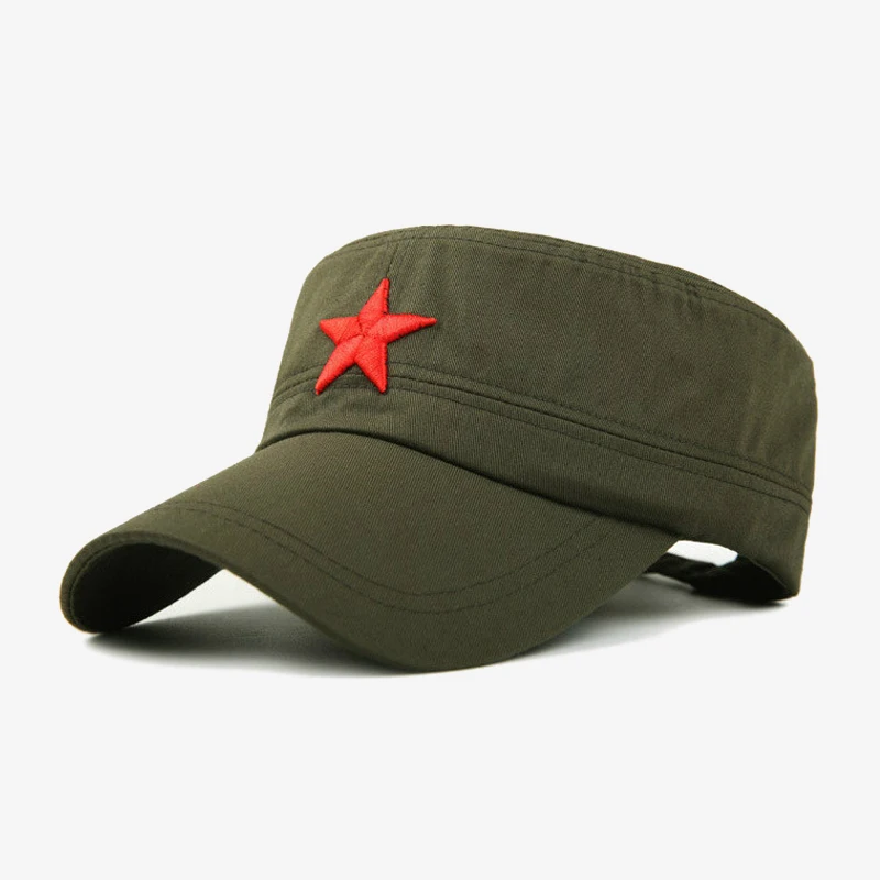 Military Cap Red Star Embroidery Cap Military Hat Army Green Flat Hats for Men Women Vintage Bone Male Female Army Sun Hat