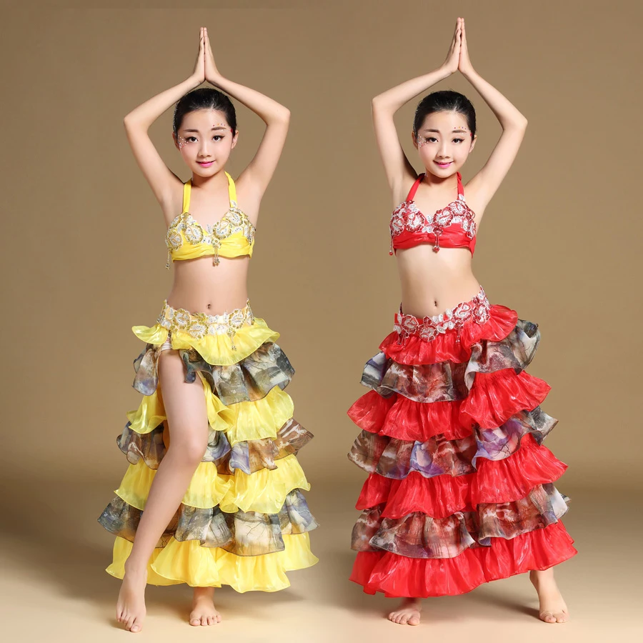 New 2018 Girls Stage Performance Belly Dancing Clothes Oriental Skirts Outfit Kids Children Belly Dance Costume Set