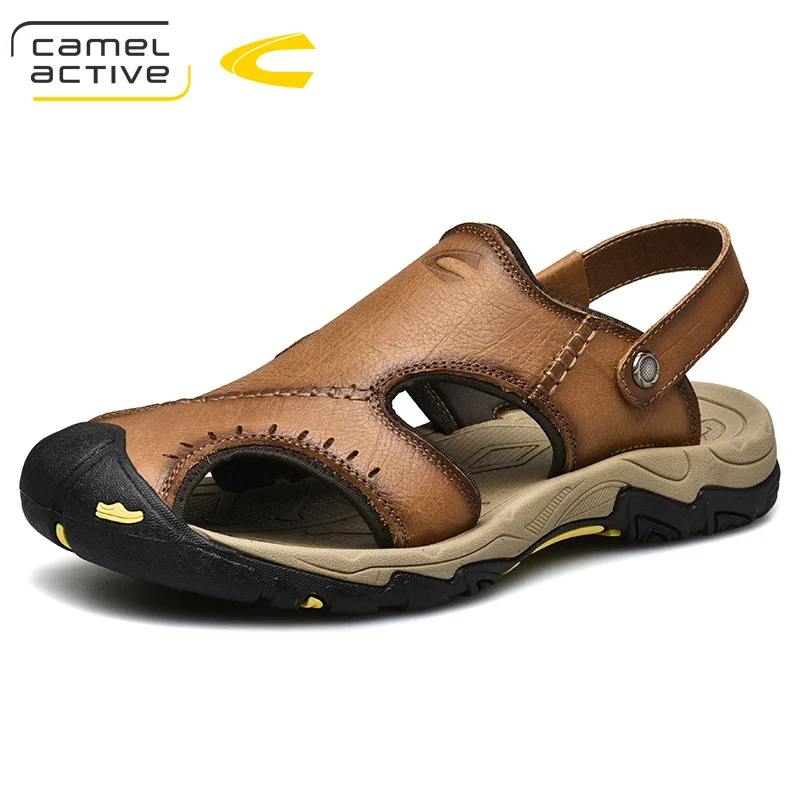 

Camel Active 2019 New Genuine Leather Sandals Men Comfortable Casual shoes Soft Elastic Footbed Double Wearing Flexible Man Flat