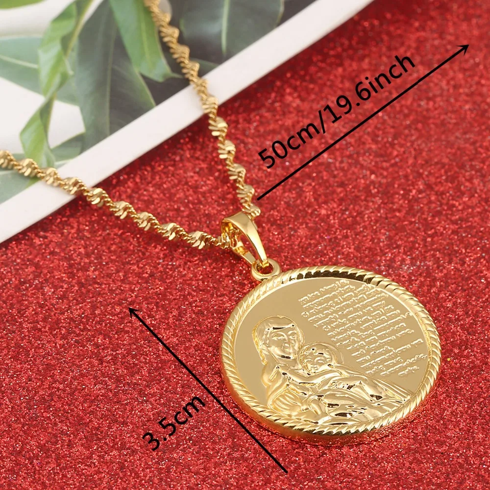 Religious Jewelry Gold Color Virgin Mary Pendants Necklaces Chain Women Christianity Jewelry Medal Pendant