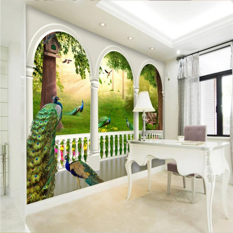 beibehang Custom Photo Wallpaper Mural Stick Magic 3d Forest Peacock Bird Nest Palace Garden TV Wall Background papel de parede