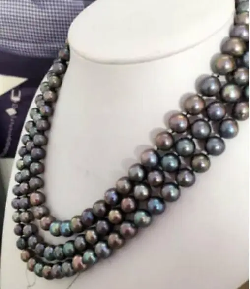 

Beautiful 3row 10 mm tahitian tmultcolor pearl necklace17"-19"yellow clasp