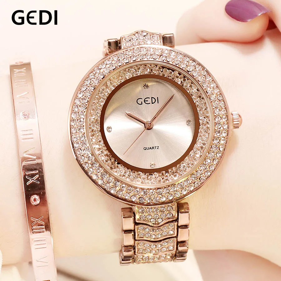 GEDI Watches Women Rhinestone Luxury Ladies Clock Fashion Women\'s Watch Waterproof Female Quartz Wristwatch relogio feminino