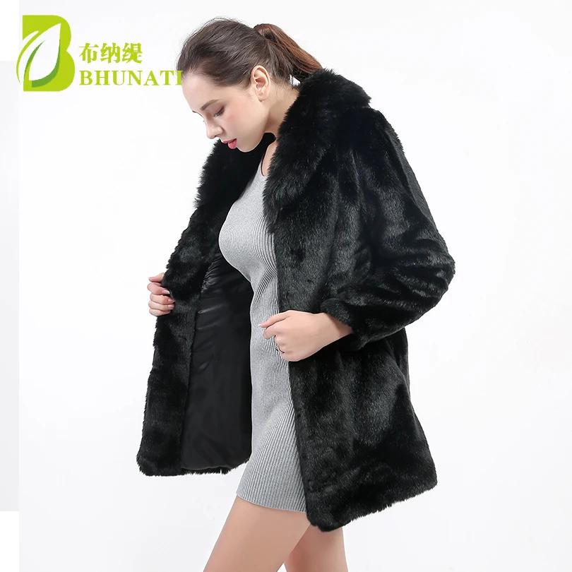 Dames Winter Zwart Nepbont Jas Dikker Warm Mode Dames Faux Mink Bontjassen Effen Kleur Lange Mouw Overjas Dames