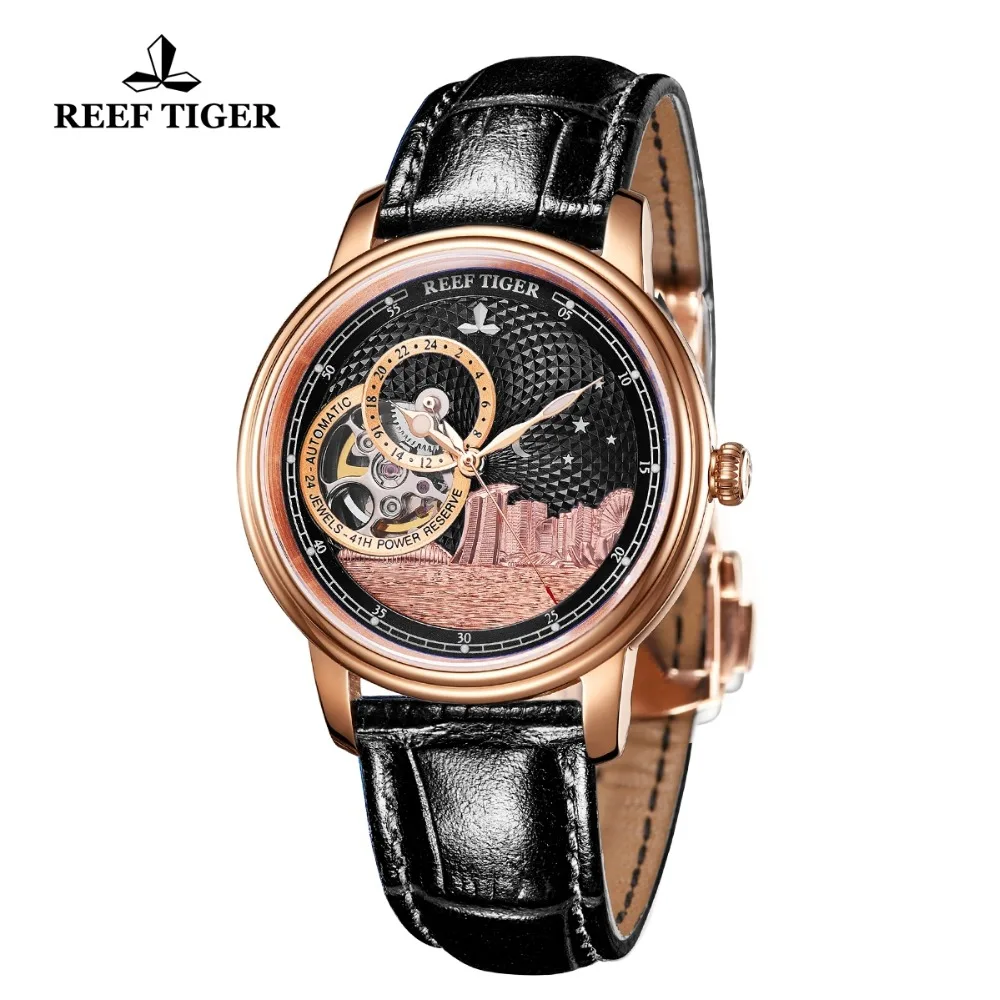 Reef Tiger/RT-Reloj Automático clásico para hombre, pulsera de cristal de zafiro, oro rosa, marca de lujo, diseñador, RGA1739