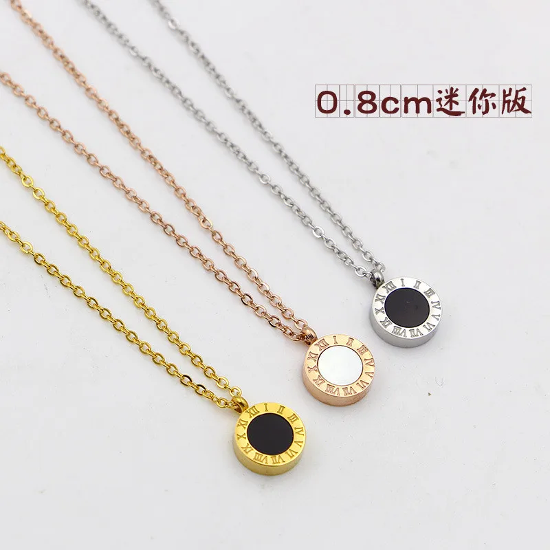 Roman Numerals Two Side Circle Round Pendant Necklace For Women Shell Jewelry Stainless Steel Love Short Necklaces Luxury K026-2