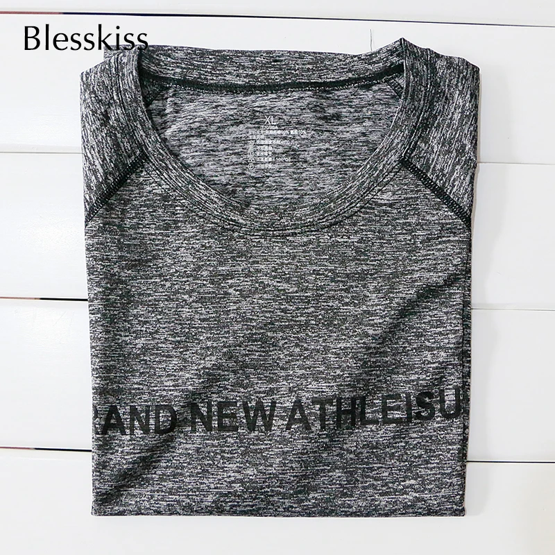 BLESSKISS-Camiseta deportiva XXL para mujer, Top de Yoga, ropa de Fitness, camiseta de entrenamiento de manga corta para mujer, camiseta de neón para correr, talla grande