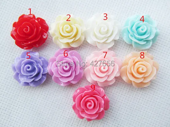 50pcs 20mm 9 Colors Beautiful Rose Blank Flatback Resin Cabochon Charm,Phone Decoration Kit,DIY Accessory Jewellery Making