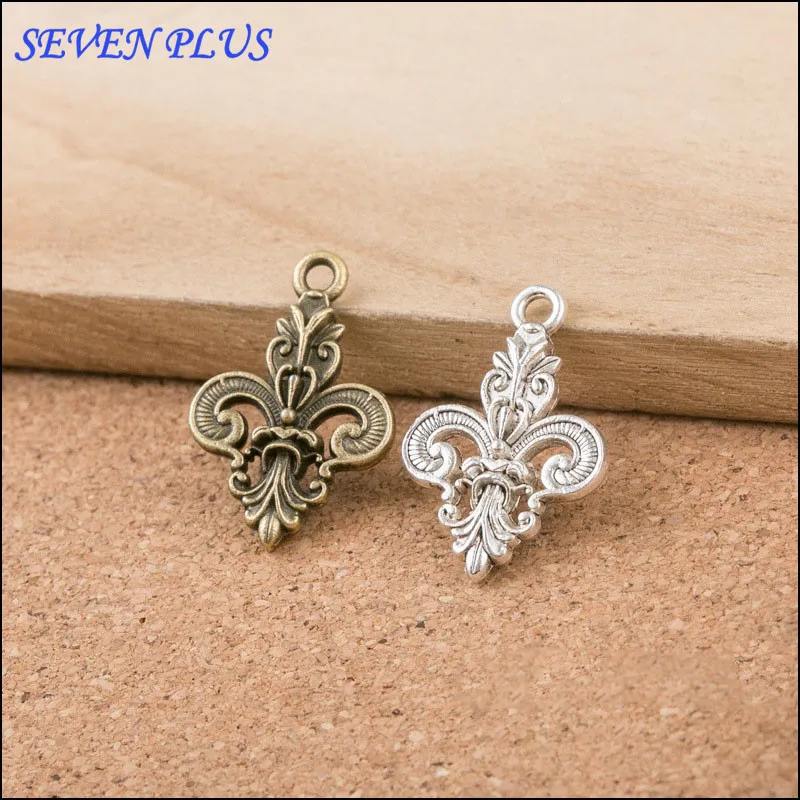 High Quality 20Pieces/Lot 15mm*26mm Antique Silver plated Antique Bronze 3D Delicate Fleur De Lis Charms Pendants Jewelry Making