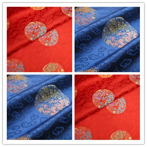 Sapphire xiangyun praised the dragon pattern/silk satin brocade fabric cloth/tangzhuang 0.5 m/100CM*75CM