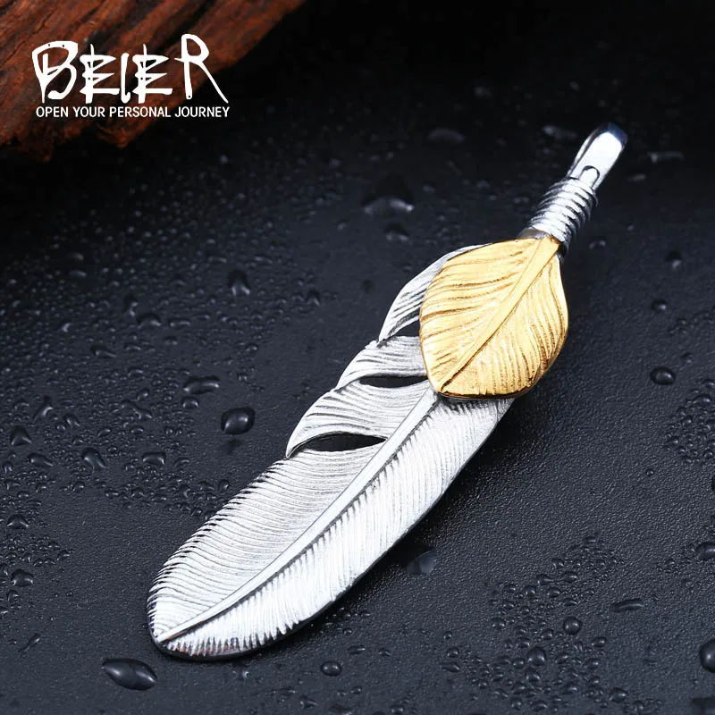 Beier 316L Stainless Steel pendant necklace  exqusite feather pendant for gift jewelry  LLBP8-187P