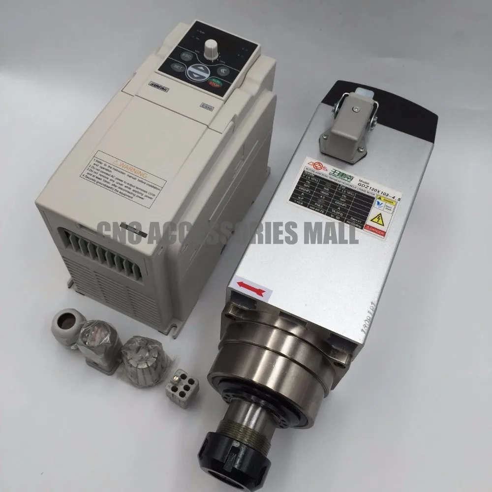 CNC Spindle motor 4.5kw ER32 Air Cooled Spindle 18000rpm AND 5.5kw inverter SUNFAR variable frequency driver AC380V voltage