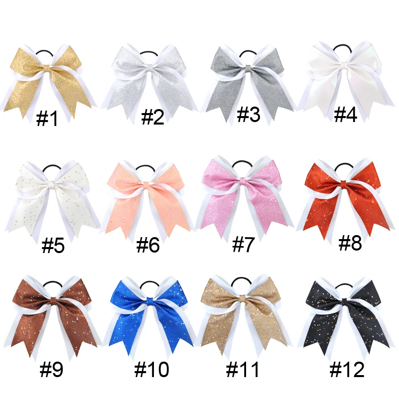 7 Inch Girls Fashion Sequin Cheerleading Hair Bow Glitter Grosgrain Ribbon Bows Women Elastic Band Ponytail Children Hair Holder