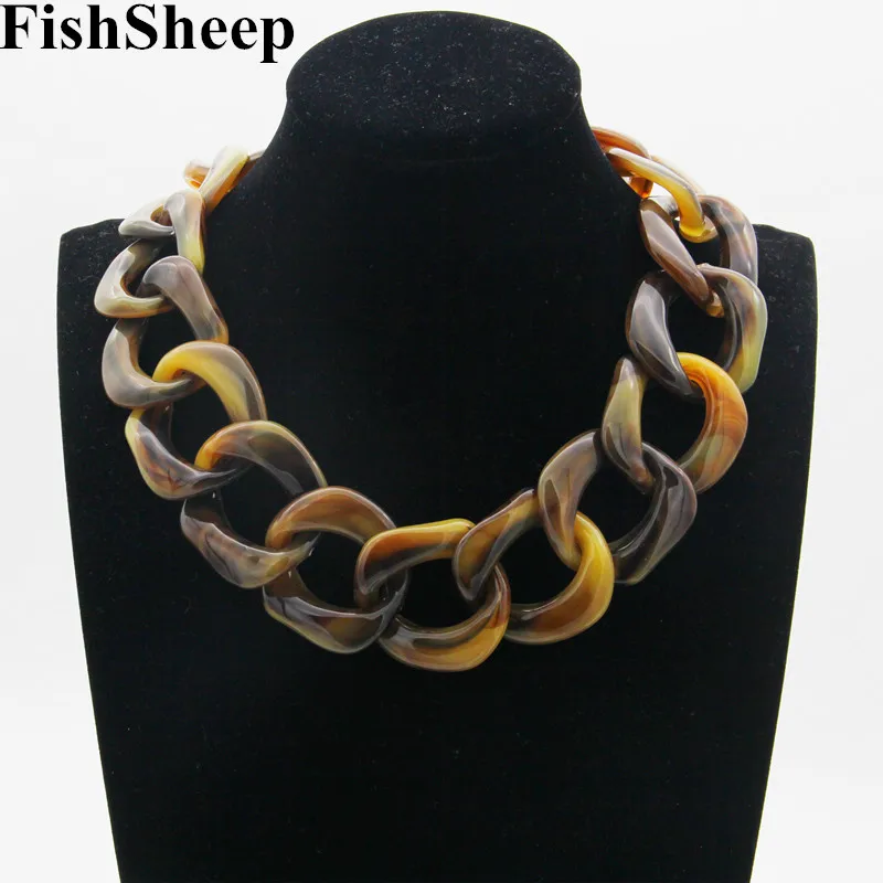 FishSheep Statement Chunky Big Choker Neck Chains Necklace For Women Vintage Acrylic Chain Collar Pendants and necklaces Jewelry