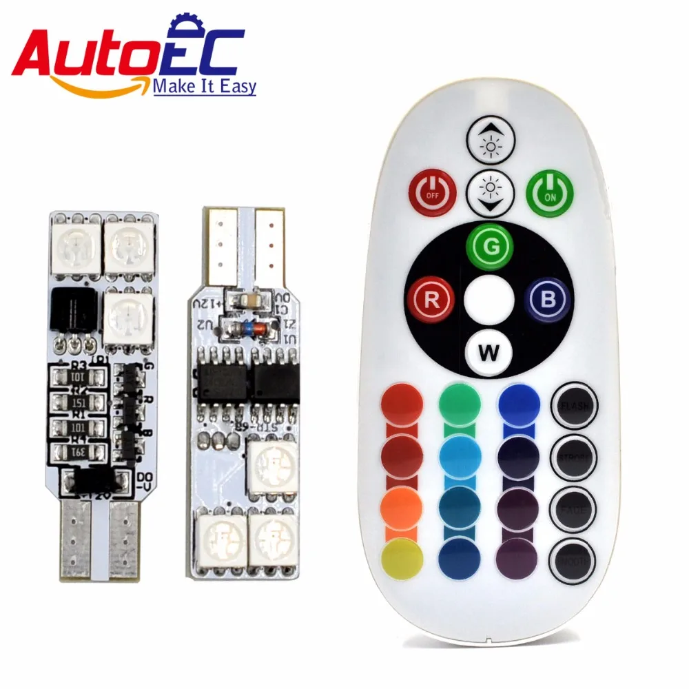 AutoEC 1 set T10 194 w5w RGB 5050 6 SMD Multi Colors Changing LED Lamp Colorful Car Interior Light with Remote Control 16 colors