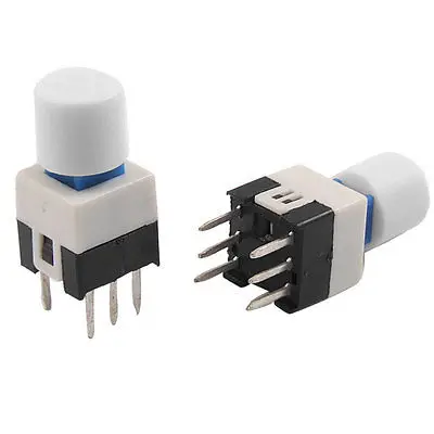 7 x 7mm White Cap Latching Push Button Tact Tactile Switch Lock 6 Pin PCB