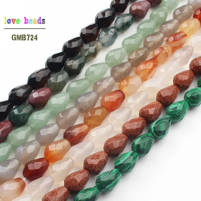 Natural Faceted Tear Drop Stone Beads Aventurine Tiger Eye Red Jaspers Beads 8*10mm Jewelry Making 20pcs Beads