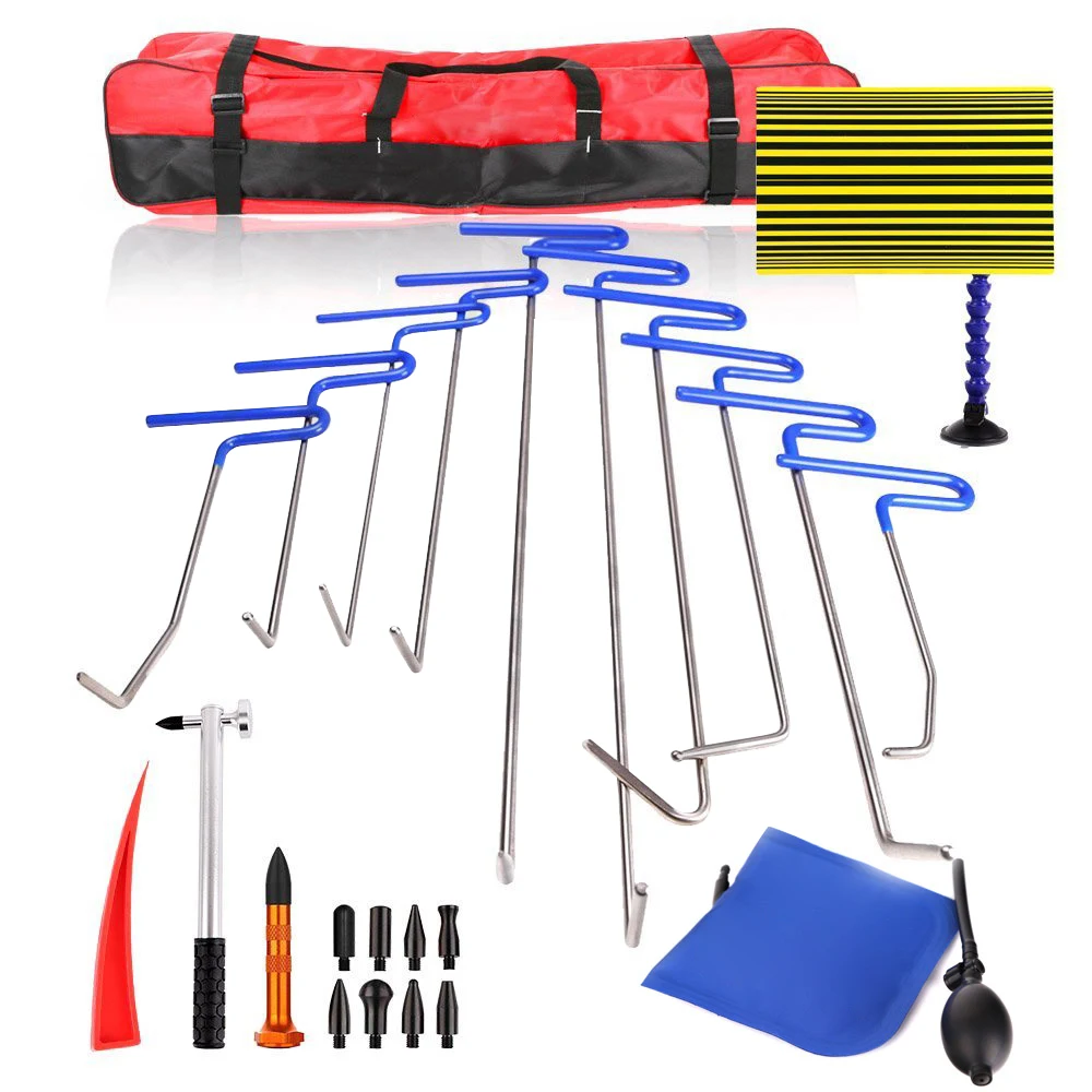 Paintless Dent Repair Kit 10pcs Rod Hooks Kit Reflector Tap Down  Set Tools For Car Dent Repair tools hand tool