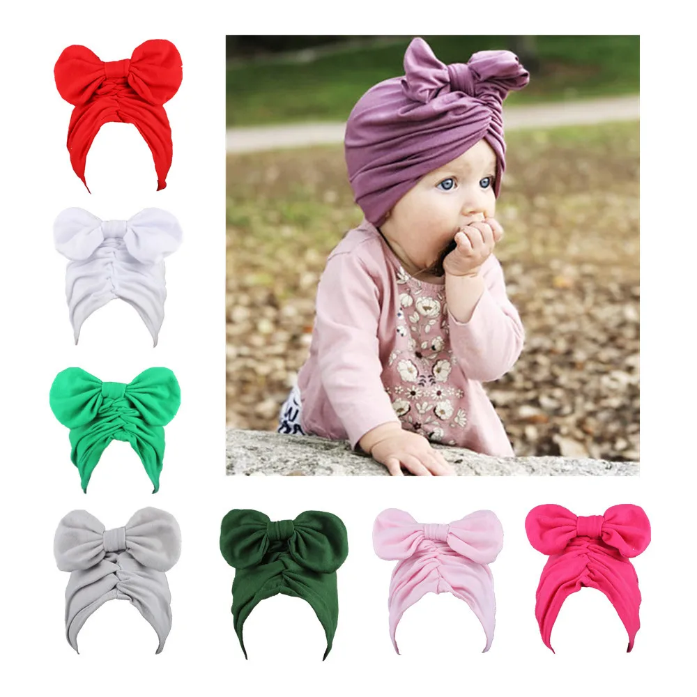 

Baby turban hat bowknot turbans for tots Infant toddler Topknot beanie Baby girls shower gift stretchy photo props